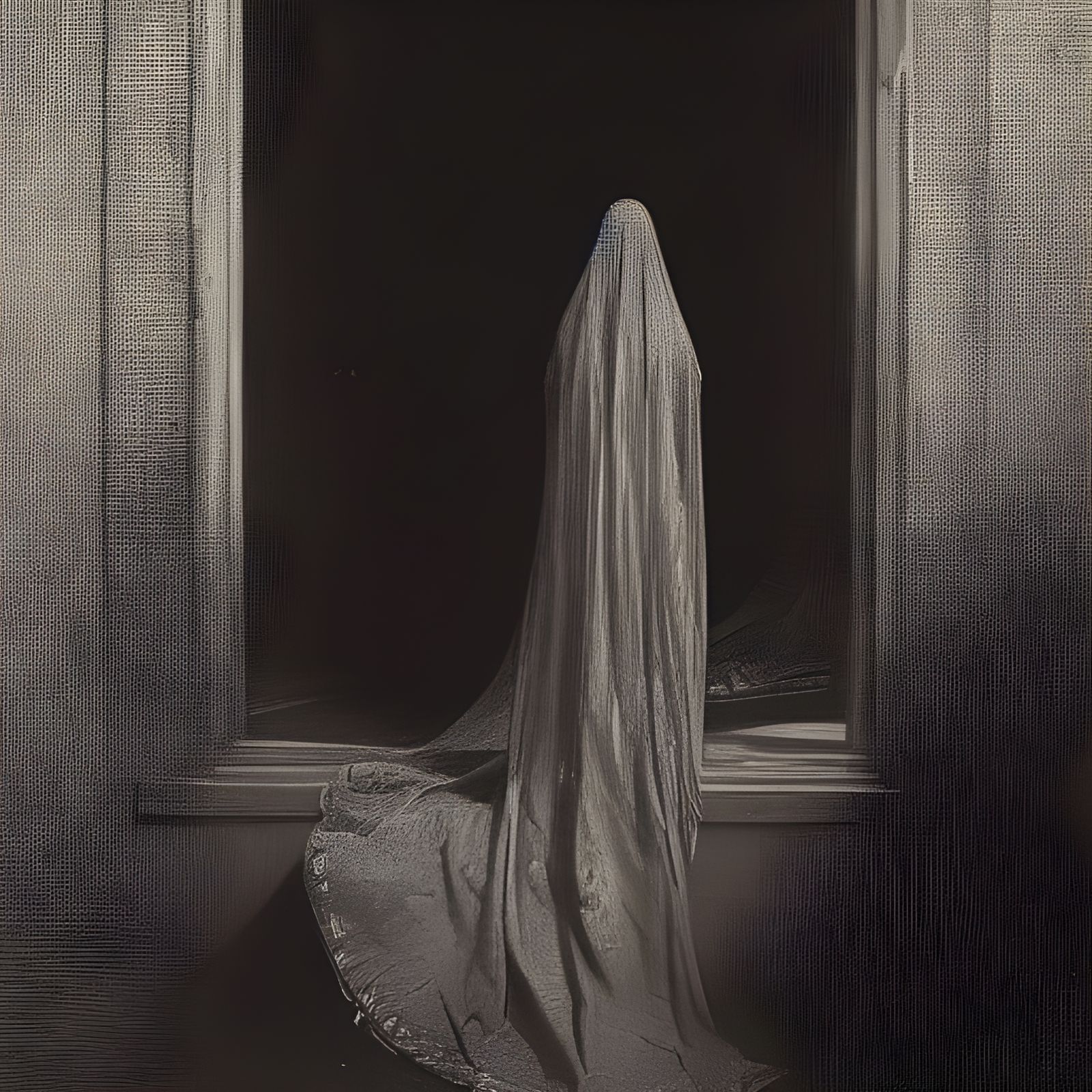 Terrifying Watcher Behind the Veil in Horror Style