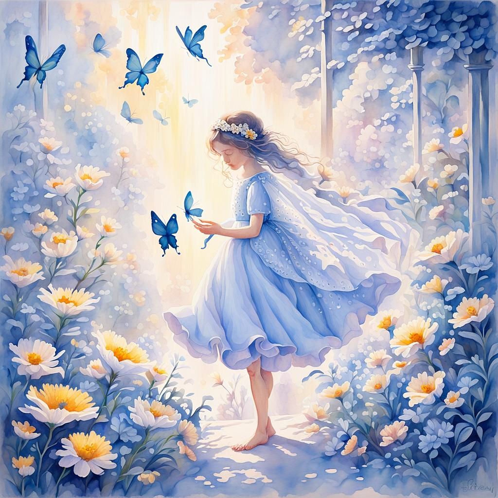 Whimsical Blooming Flowers in Vintage Watercolor Style