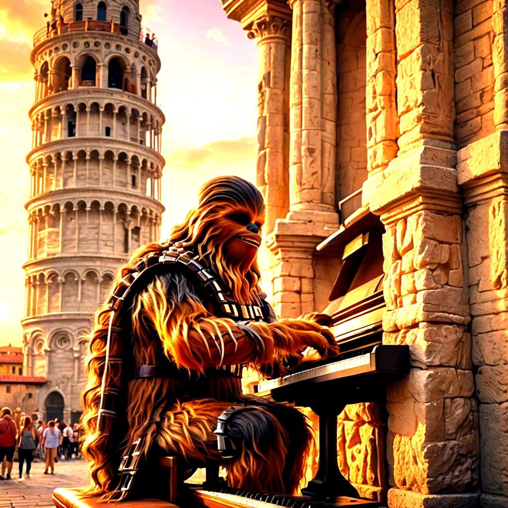 Chewbacca Plays Piano by Leaning Tower of Pisa