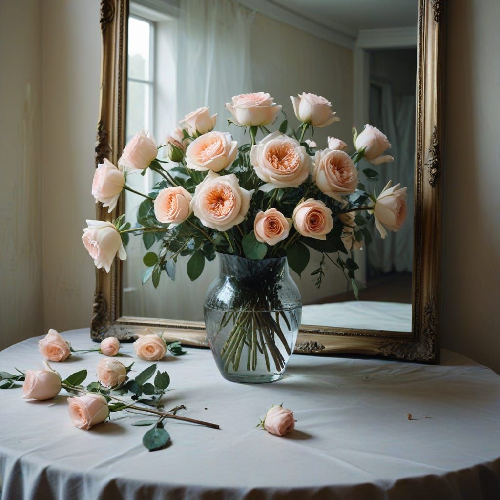 Surreal Roses in Crystal Reflection