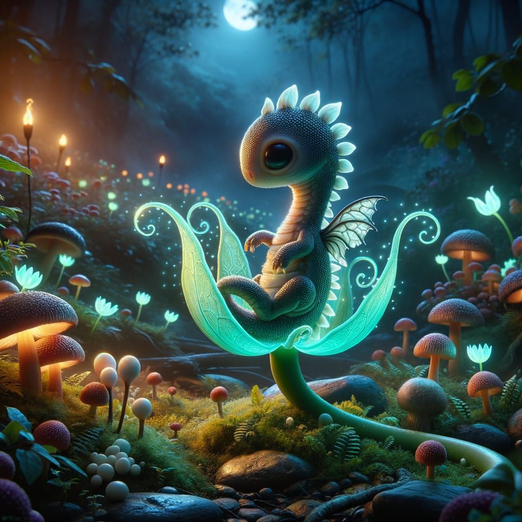 Undead Bean Dragon on Bioluminescent Flower