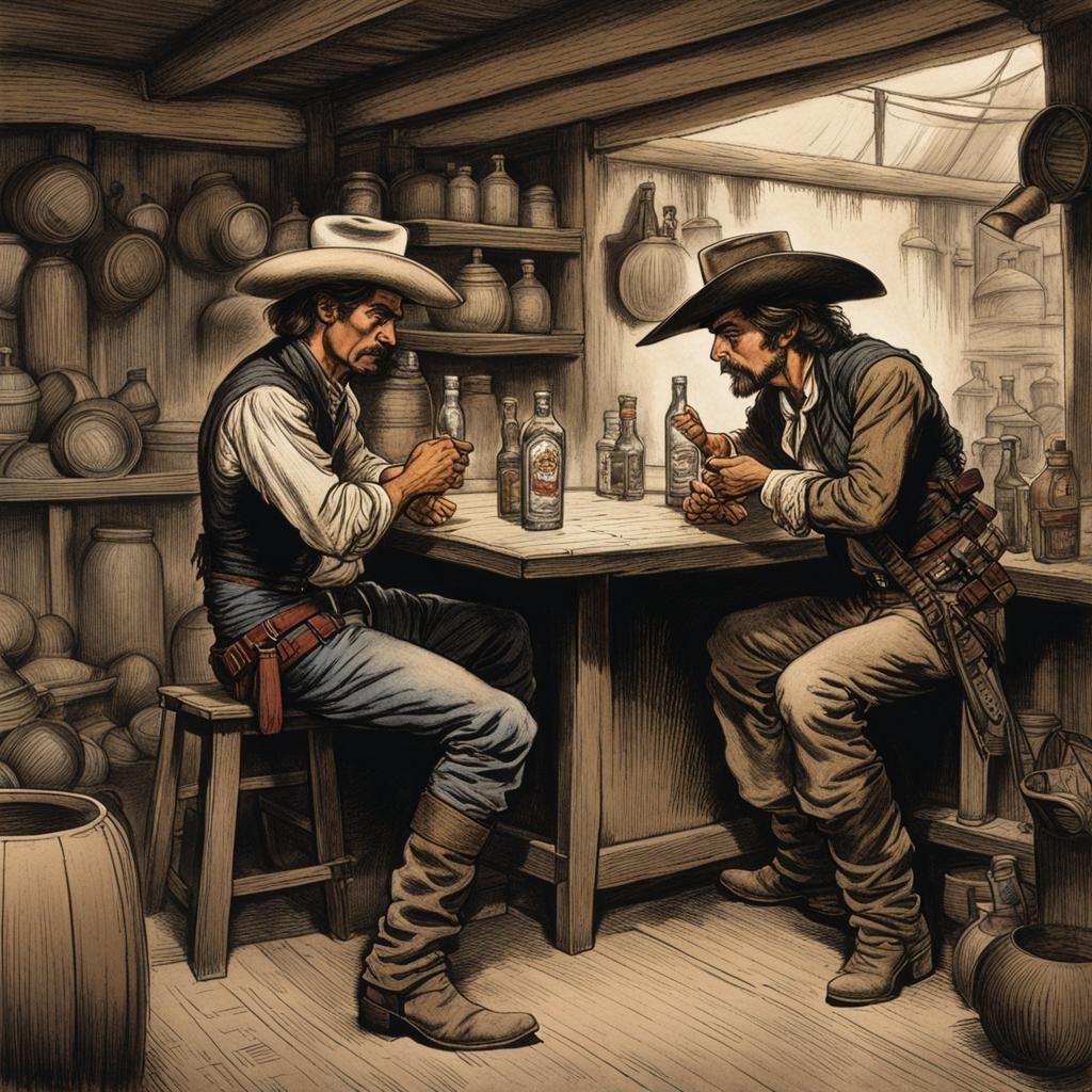 desperado and a young cowboy in a cantina in Mexico 2