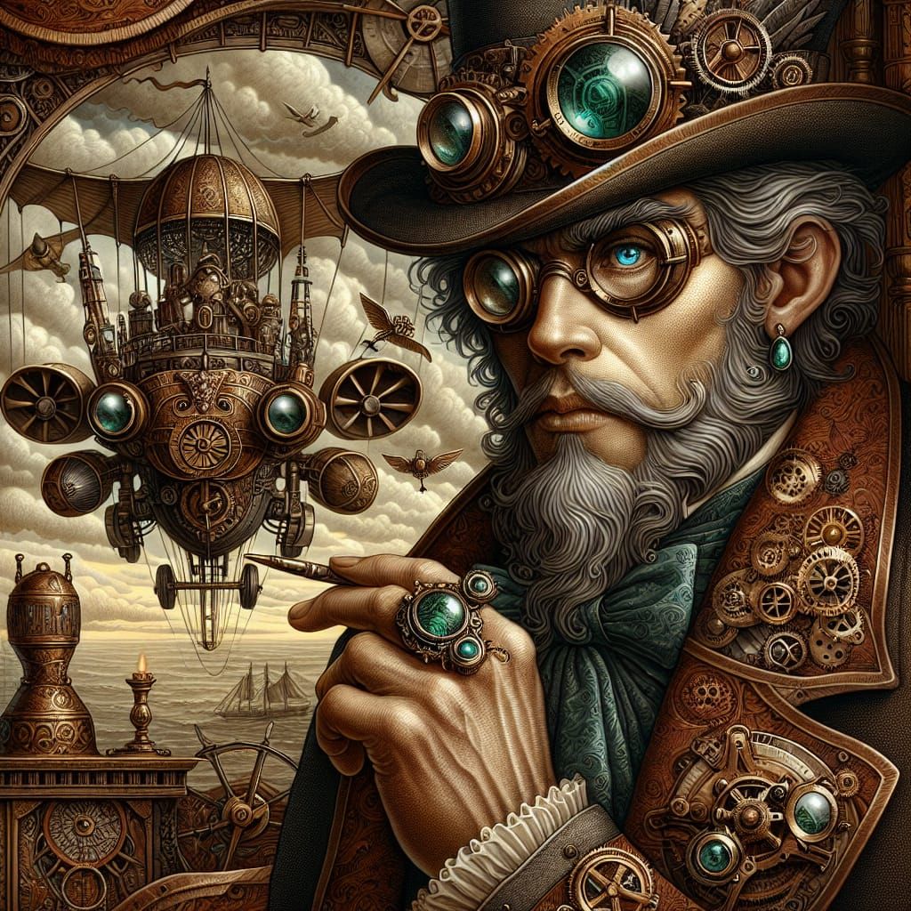 Steampunk Wizard in Victorian Storybook Illustration