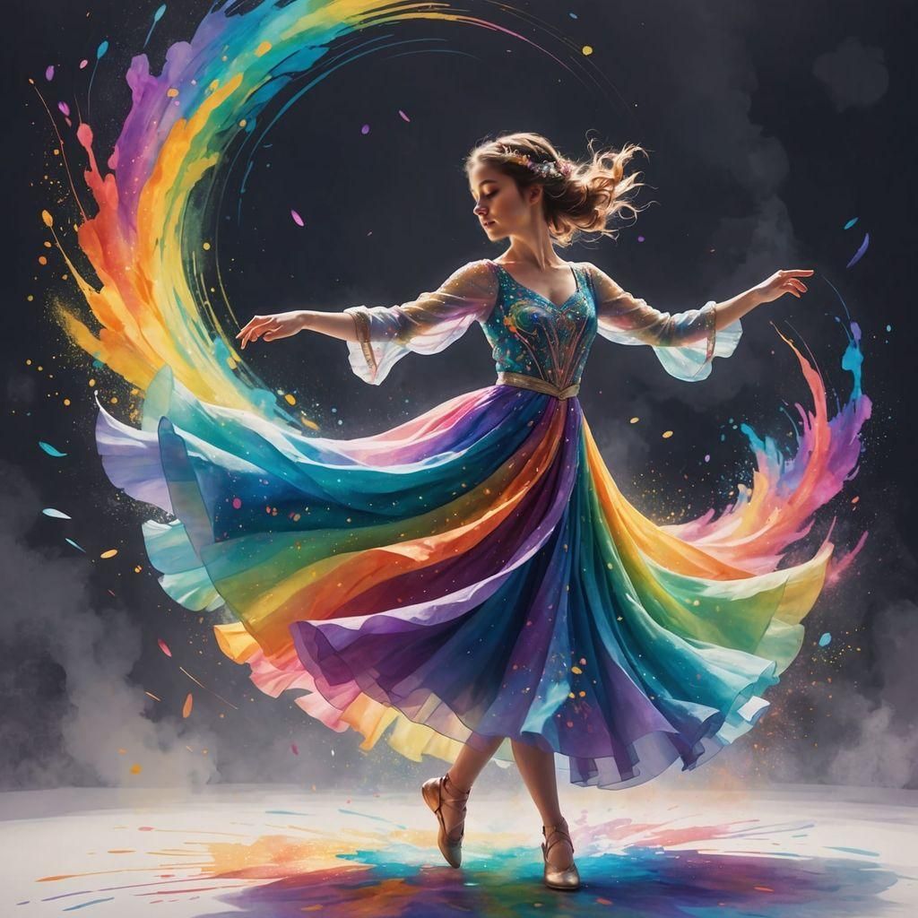 Lyrical Dance in Rainbow Aura: Splatter Art Style