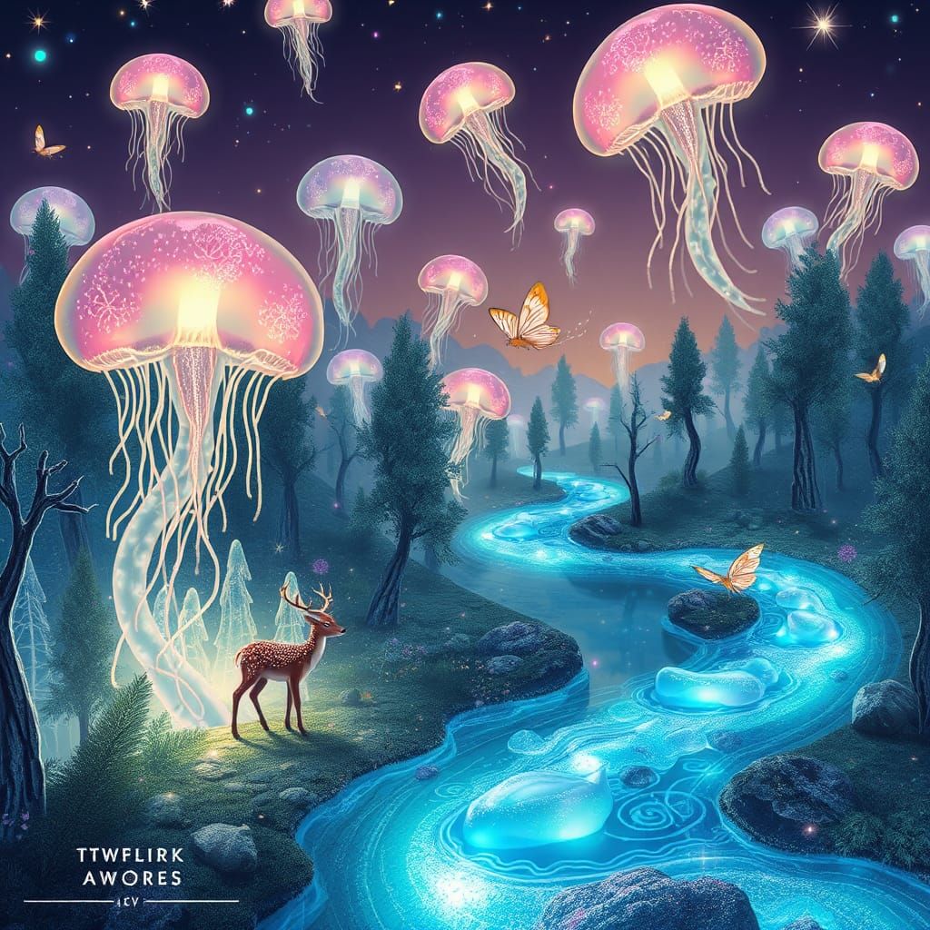 Floating Jellyfish in Crystalline Forest Realm