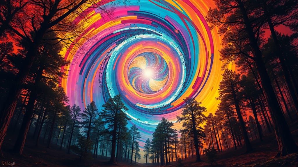 Cosmic Forest Vortex in Vibrant Iridescent Hues