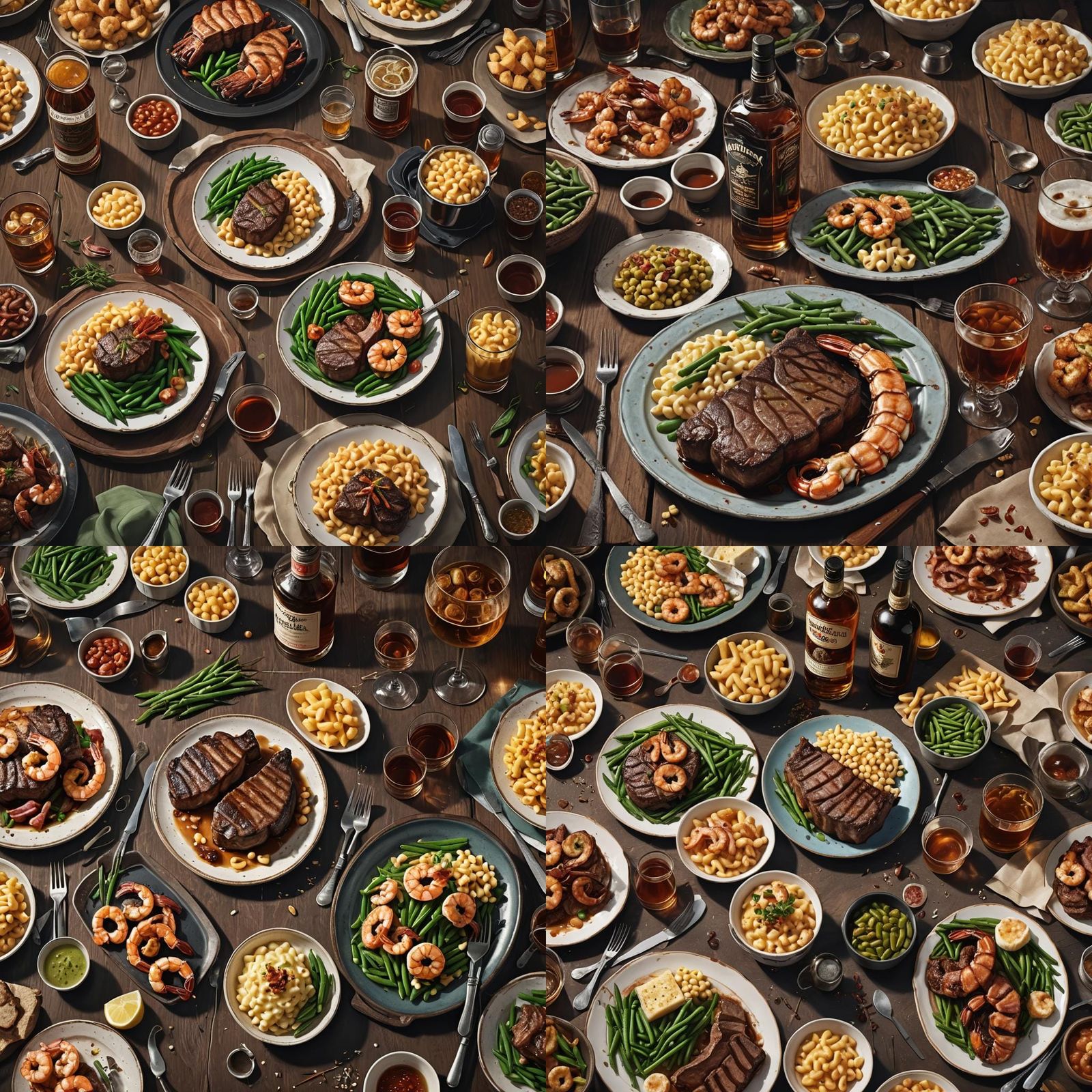 Grilled Ribeye Steak with Shrimp and Macaroni