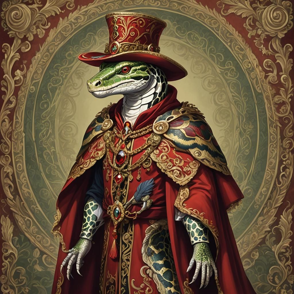 Anthropomorphic Snake Advisor in Ornate Cape