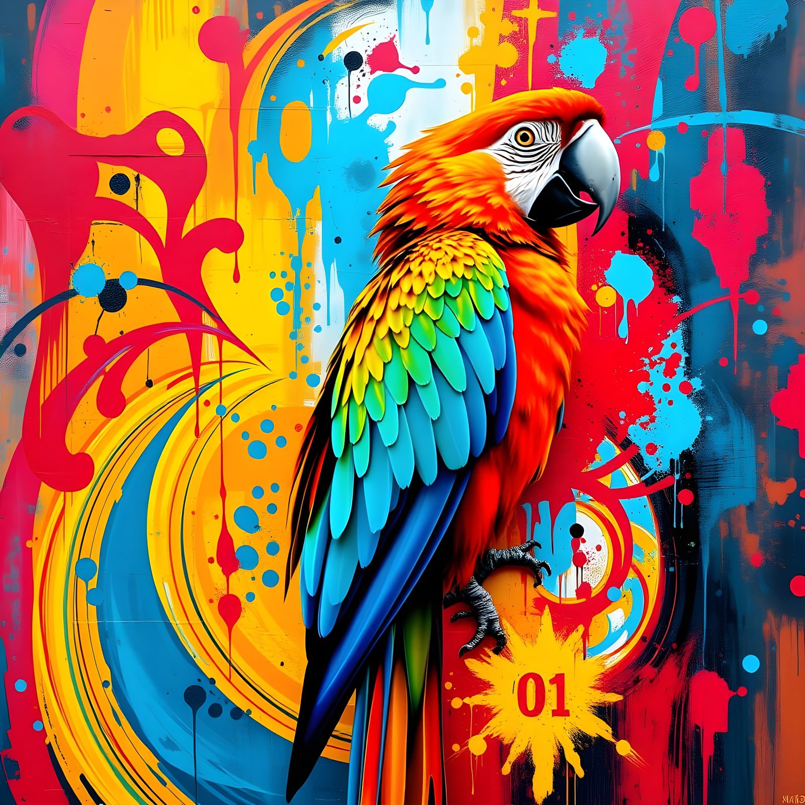 Vibrant Street Art Macaw Graffiti