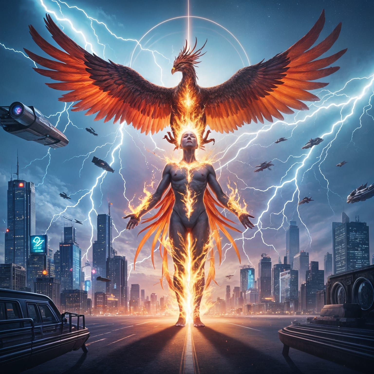 Phoenix Emerges from Divine Being in Holy Fire