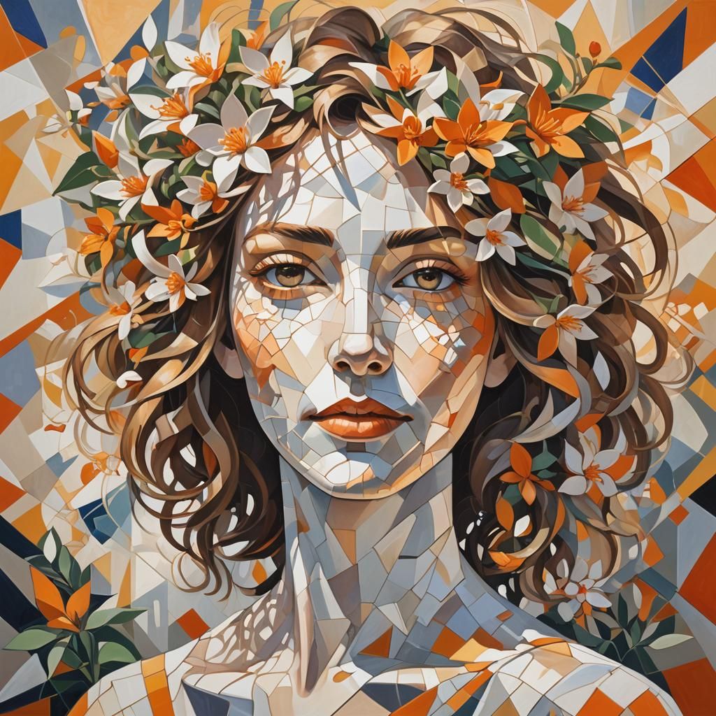 Woman with Orange Blossoms in Cubist Style