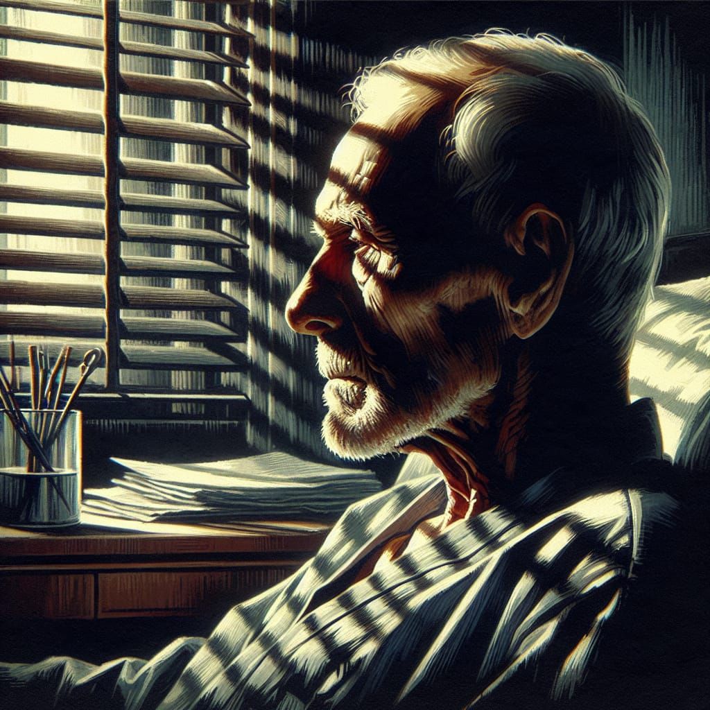 Elderly Man in Hospital Room: Impasto Painting