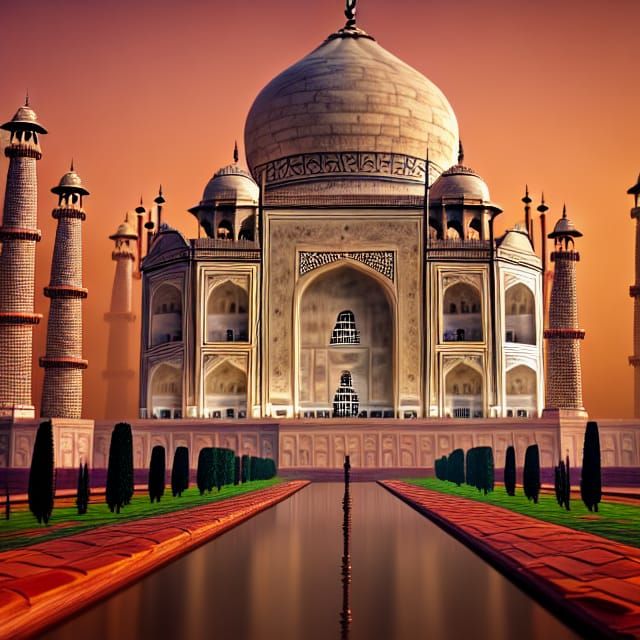 Fantastical Taj Mahal Matte Painting in Deep Color