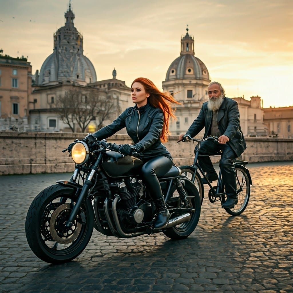 Motorcycle Ride Through Rome at Dusk