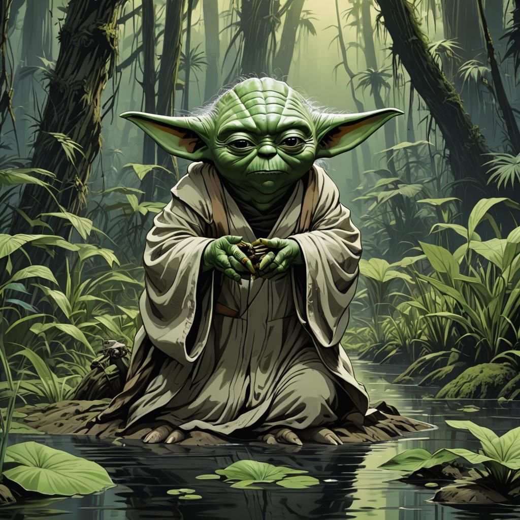 Yoda's Exile on Dagobah: Anime Cel-Shaded Art