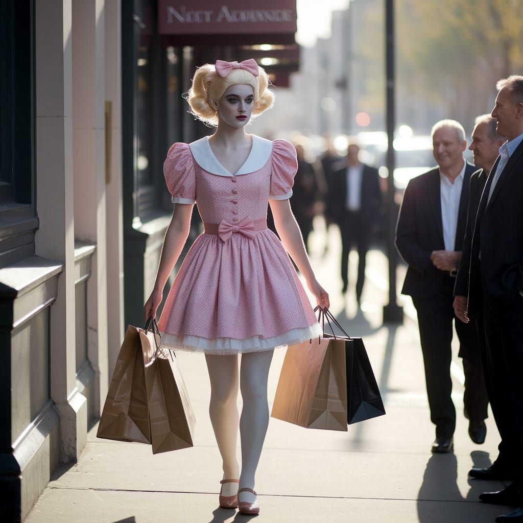 Vintage Crossdresser with Groceries in 20th Century Style