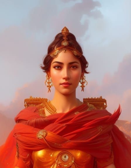 Akkadian Grain Goddess Ashnan Portrait in Art Nouveau Style