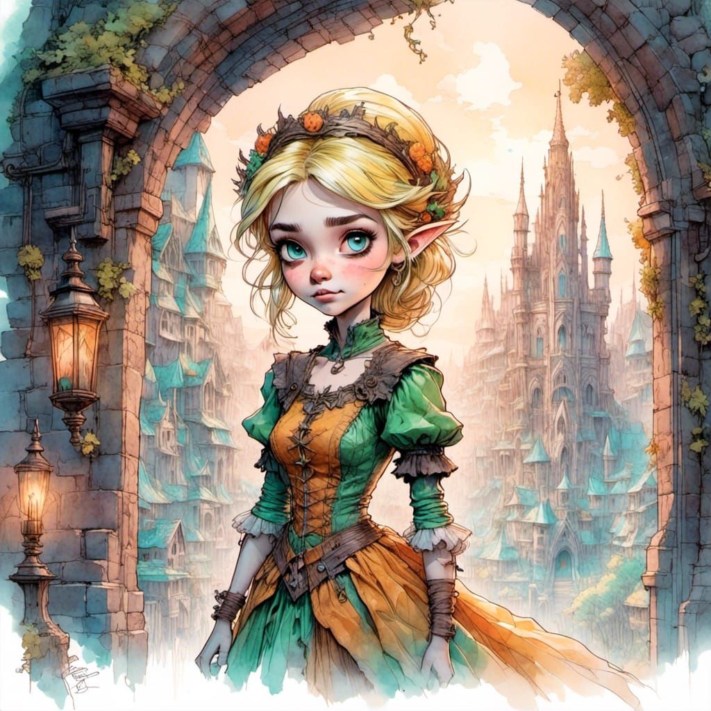 Cute Chibi Elf in Gothic Horror Style