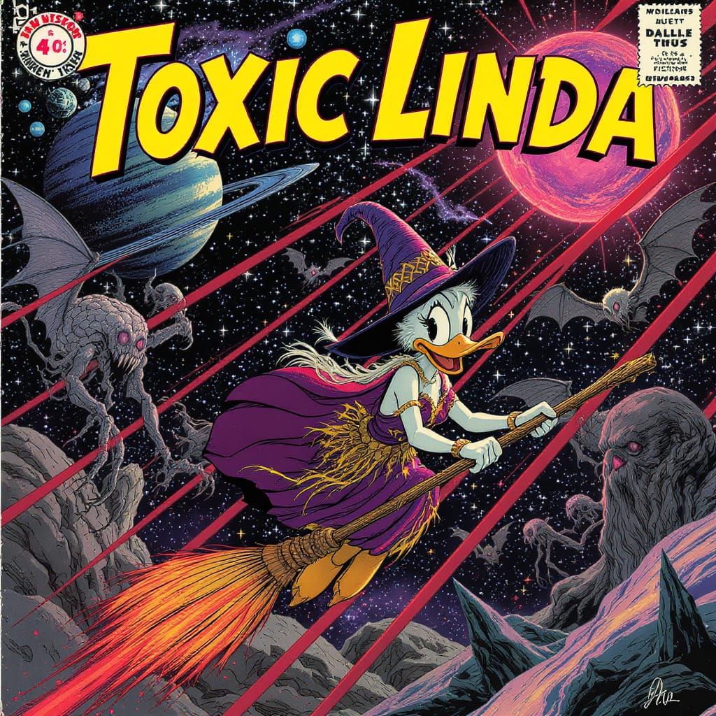 Toxic Linda Duck's Cosmic Flight, Moebius-Kirby Comic Style