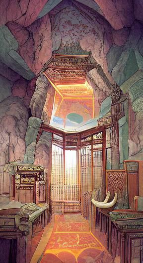 Ornate Art Nouveau Antechamber in Cel-Shaded Style