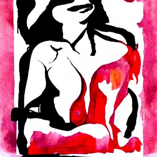 Nude Figures in Modern Ink Wash Painting