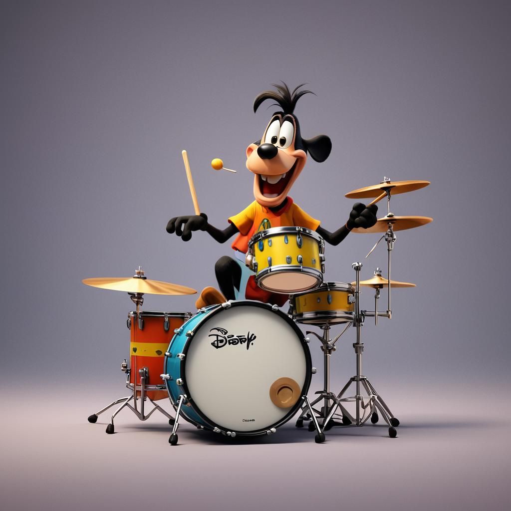 Goofy on Drums: 3D Digital Art