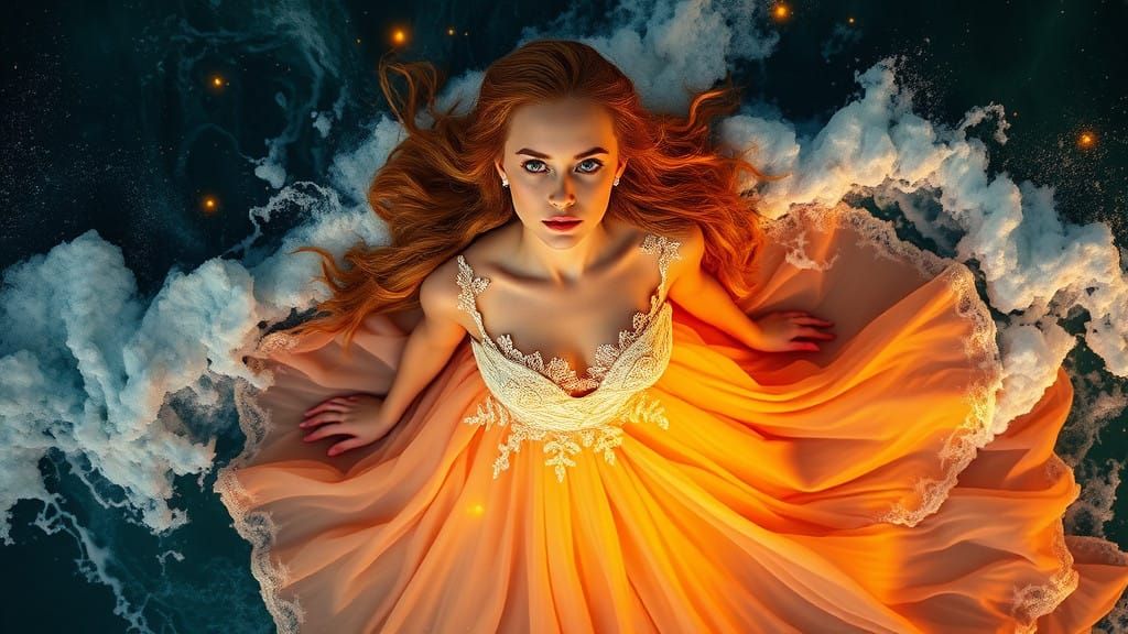 Ocean Goddess Amidst Turbulent Waves in Hyper-Realistic Sple...