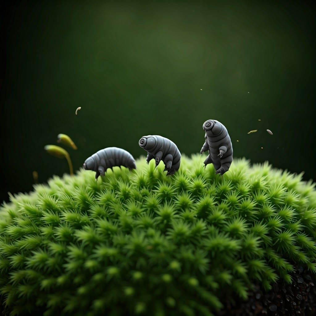 Whimsical Tardigrade Gathering on Emerald Moss