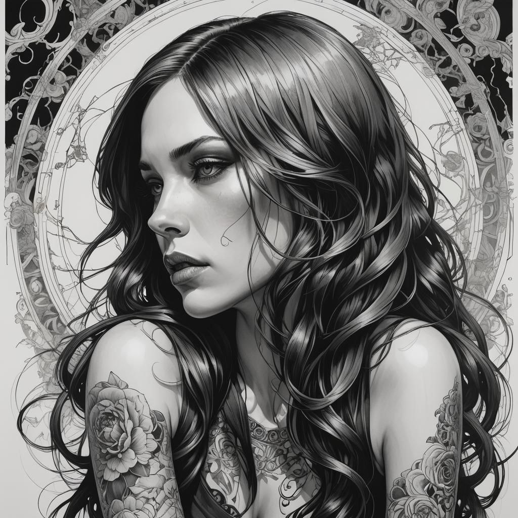Contemplative Woman Portrait in Detailed Black and White