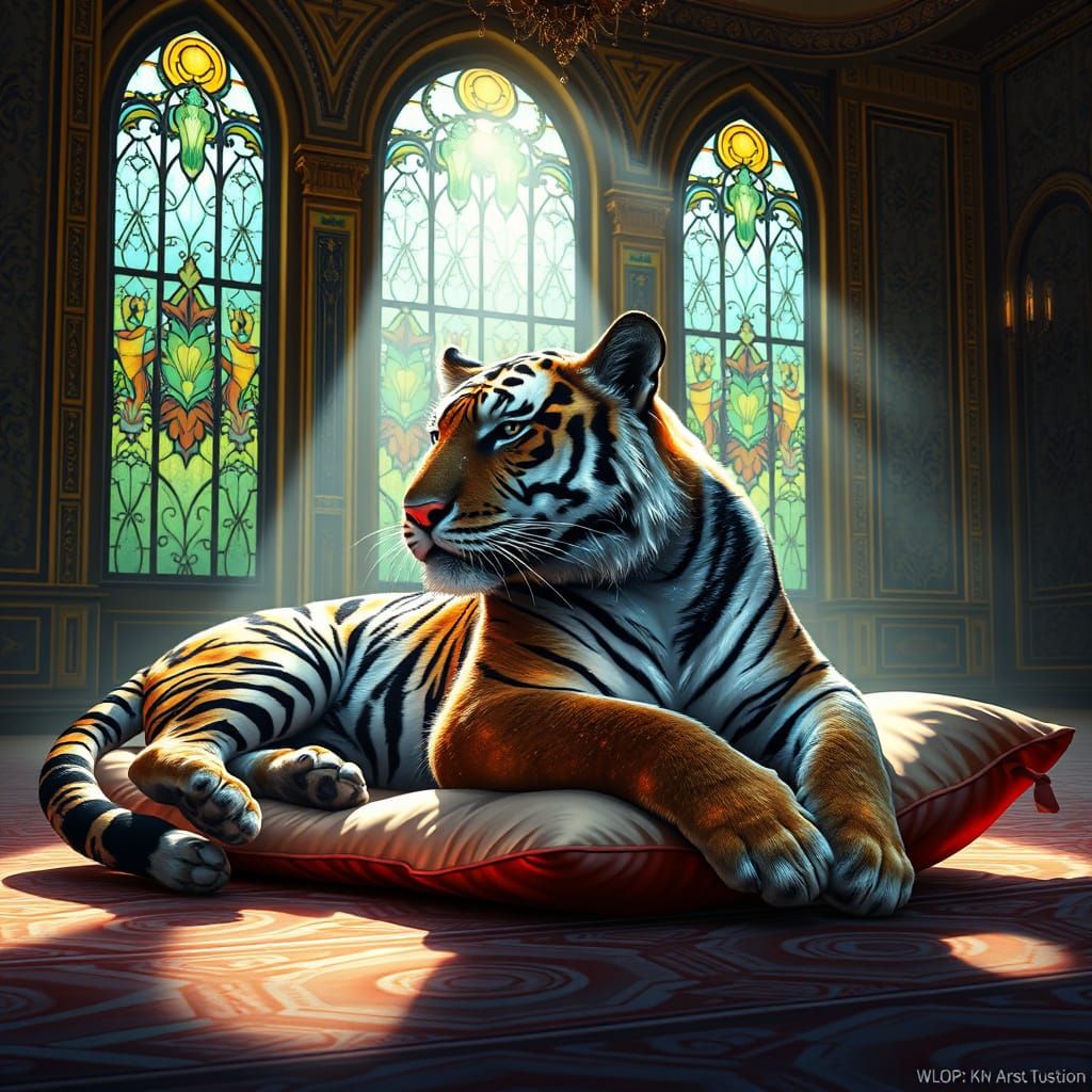 Bengal Tiger in Art Deco Palace, Digital Painting