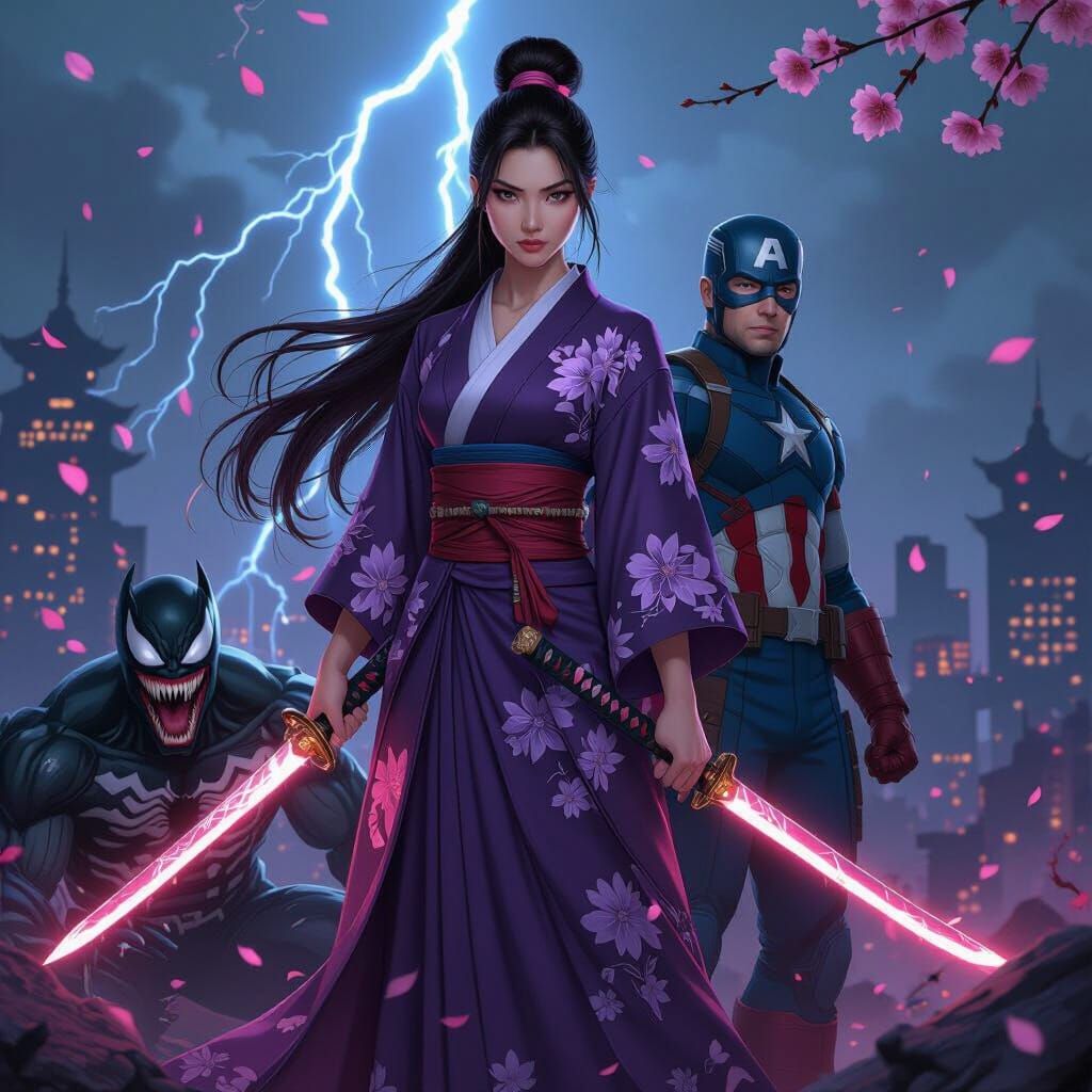 Kyrgyz-Japanese Superheroine in Marvel Cinematic Style