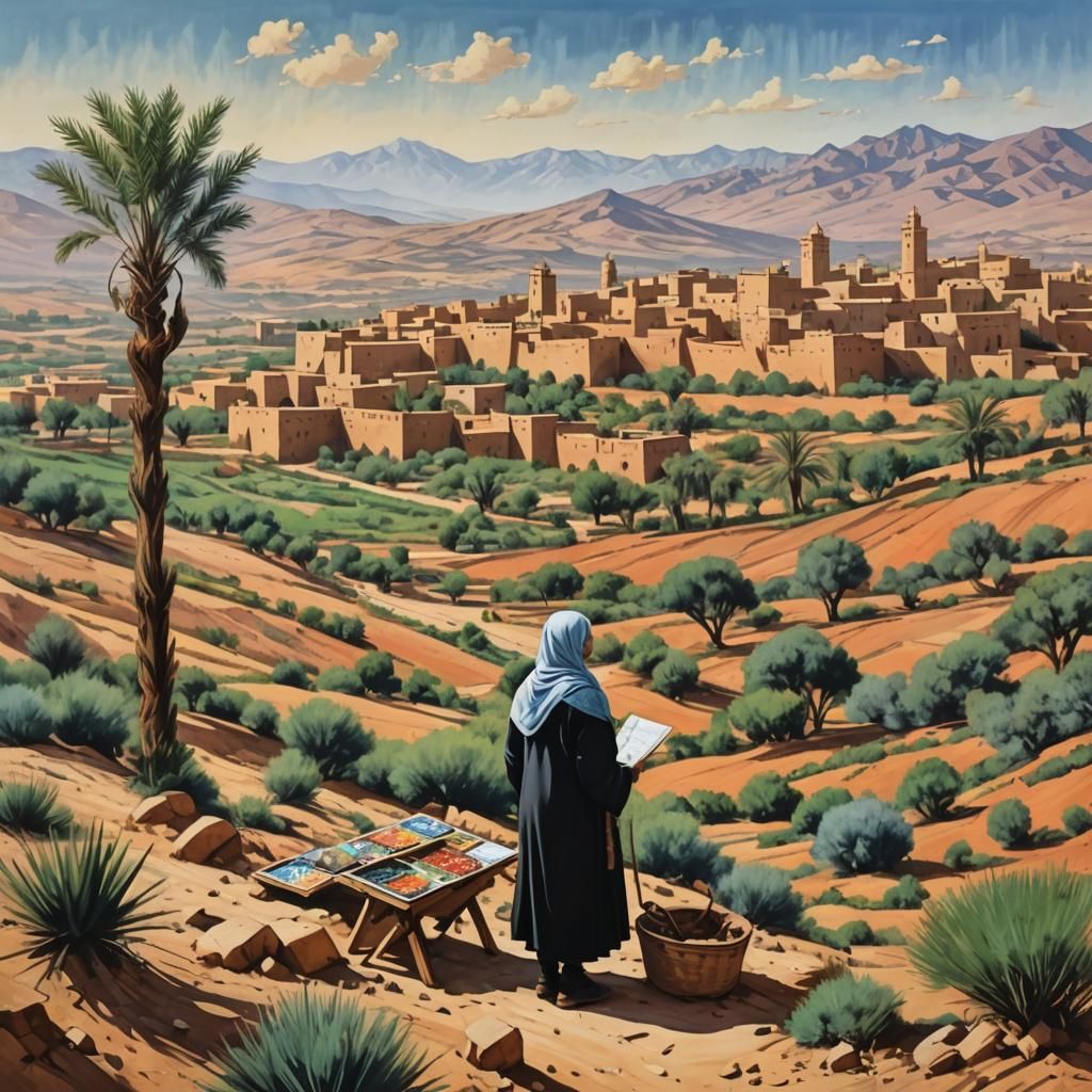 Moroccan Landscape Painting by Modern Artists in Realist Sty...