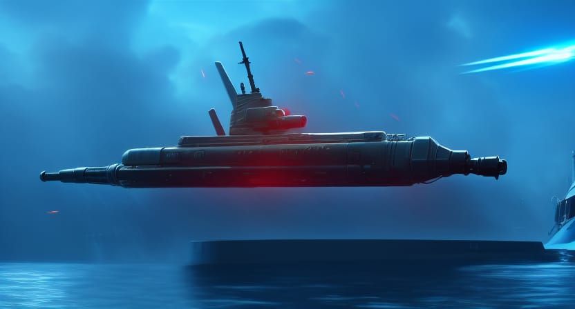 Futuristic Submarine Launches Missile in Synthwave Style