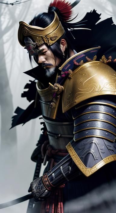 Ukiyo-e Samurai on Forest Path at Twilight