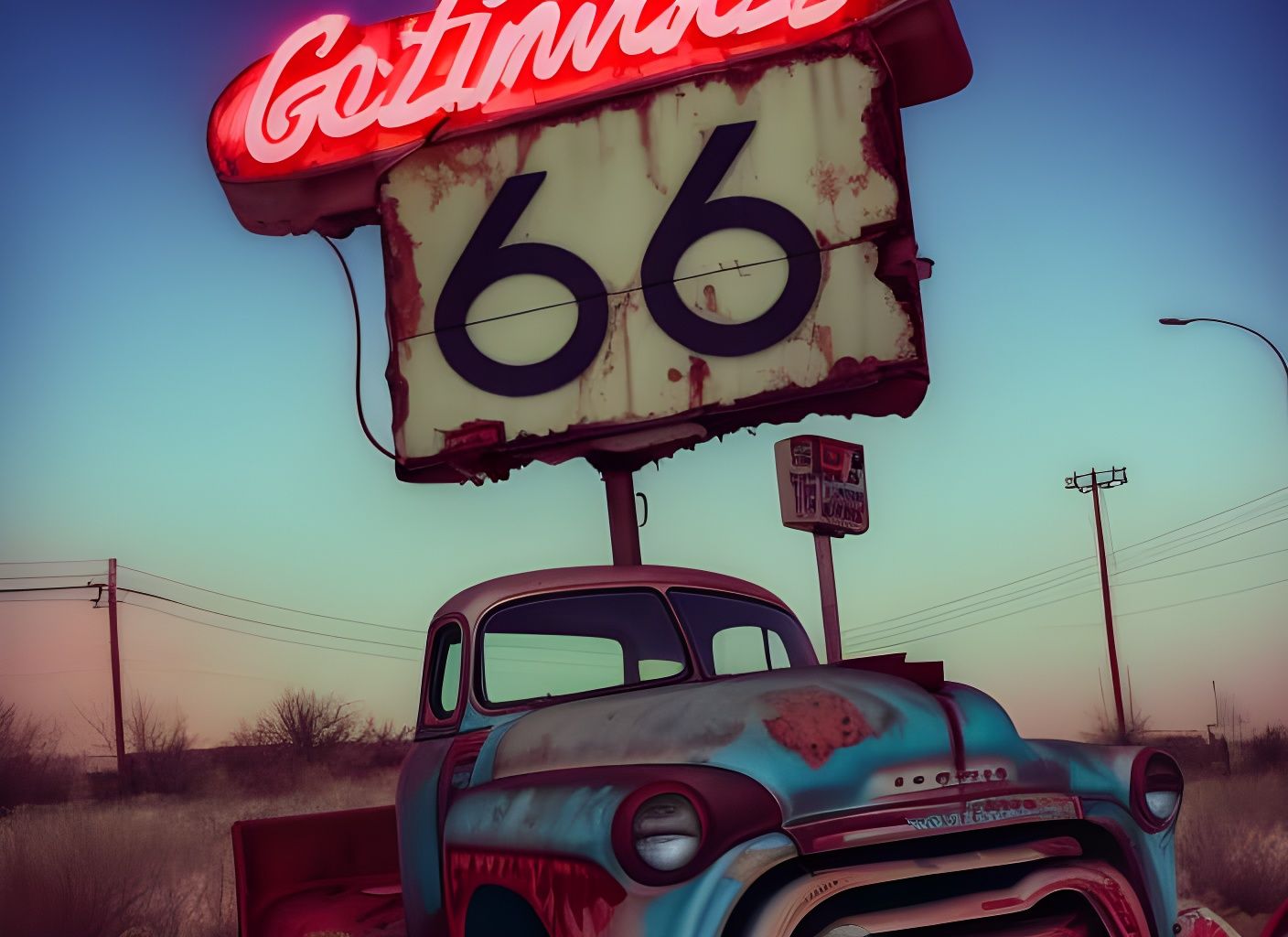 Post-Apocalyptic Route 66 Gas Station in Digital Art