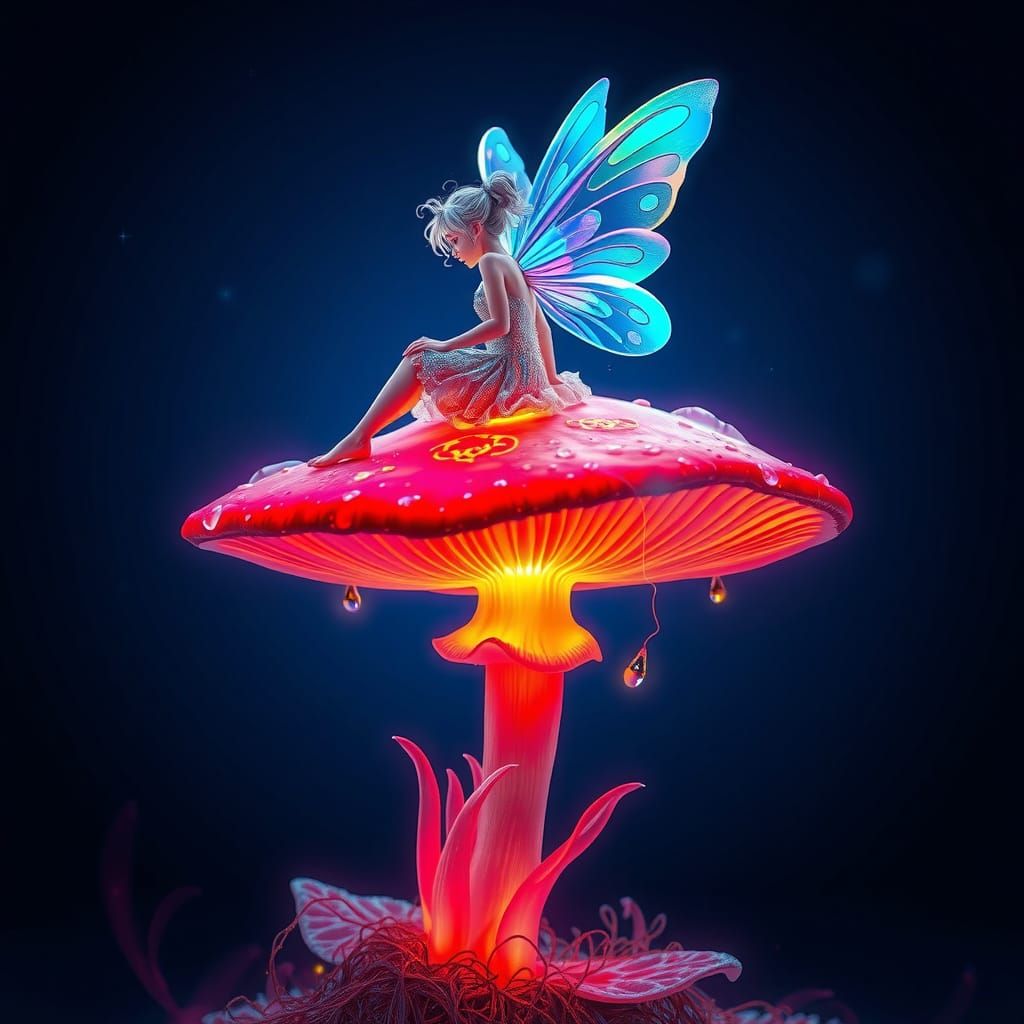 a tiny fairy with beautiful colorful butterfly wings sitting...