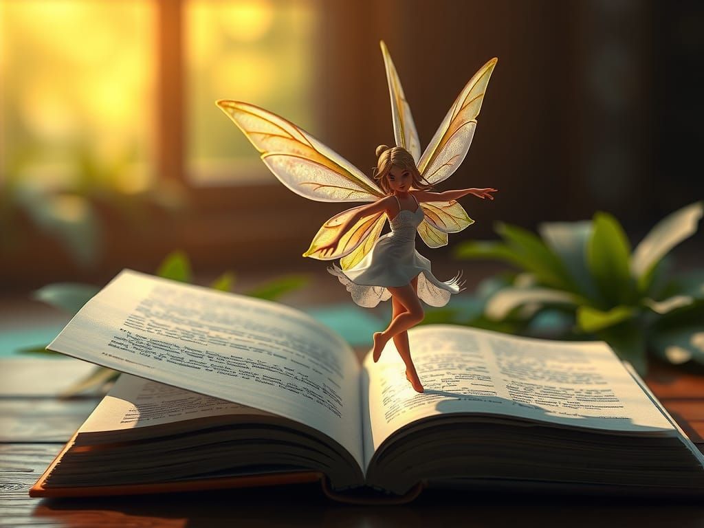 Fairy Dances on Book in Anime Style