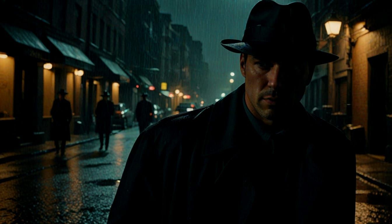Suspicious Figure in Film Noir Style