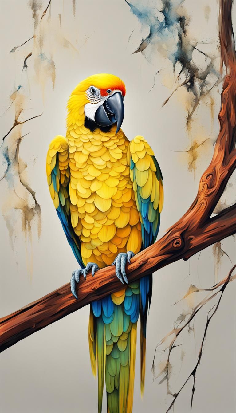 Abstract Yellow Parrot on Branch Art