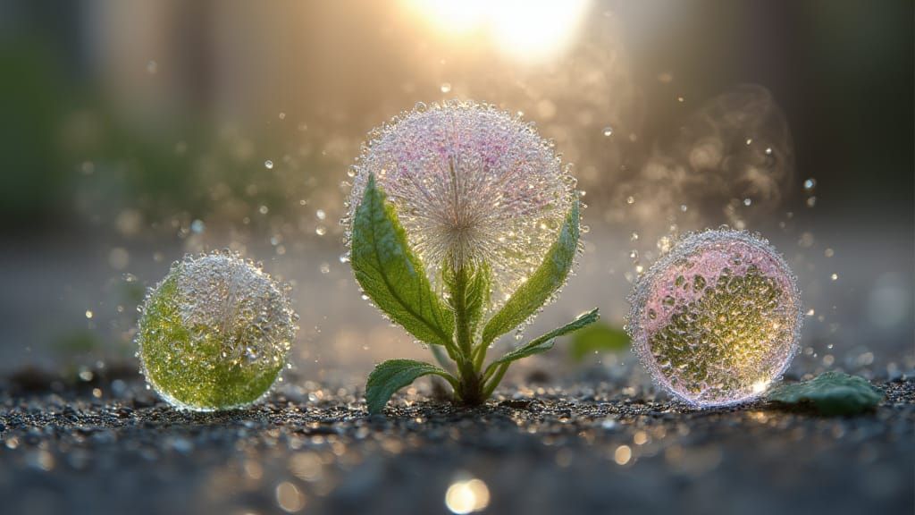 Dewdrop Microscope: Hyperdetailed Plant Cell Reflections