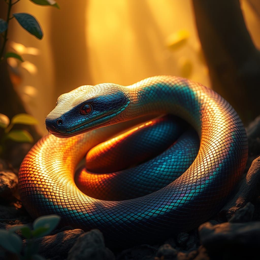Majestic Rat Snake in Mystical Forest Concept Art