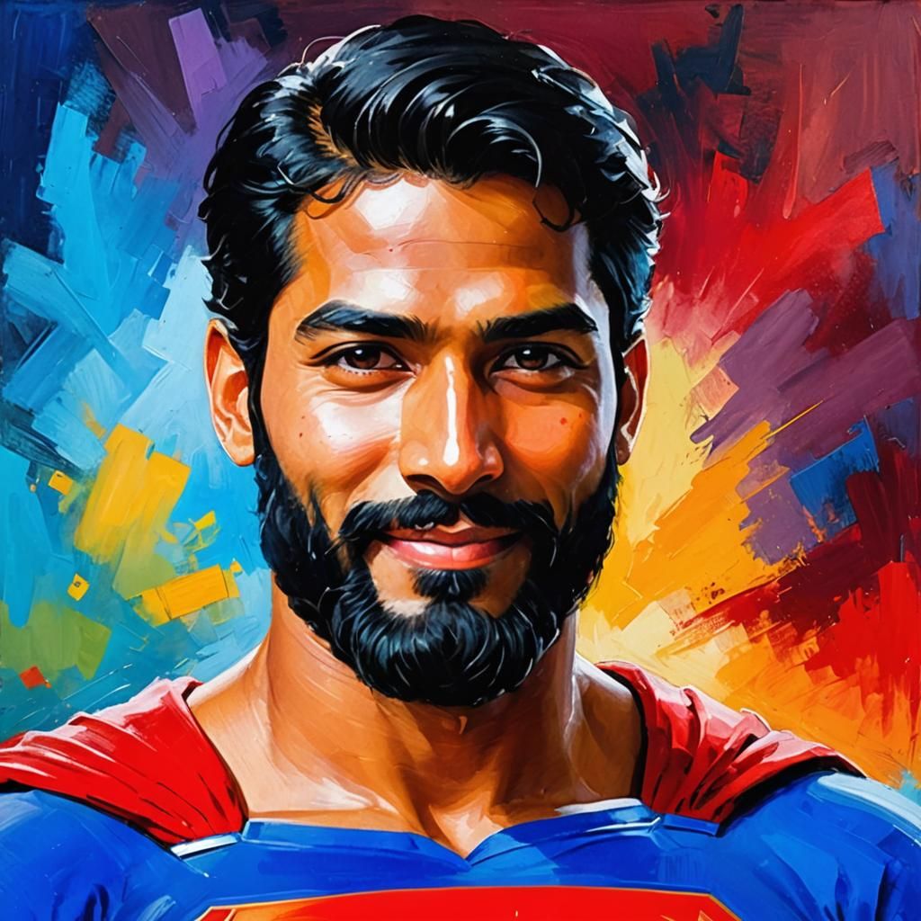 Handsome Man in Superman Costume: Neo-Impressionist Portrait