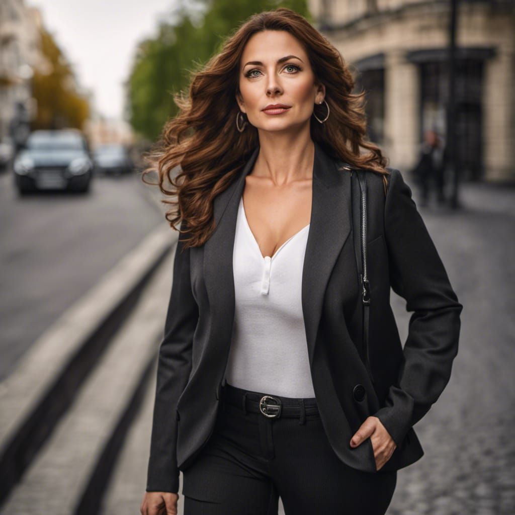 Confident Woman in Street: Realistic Portrait Photography