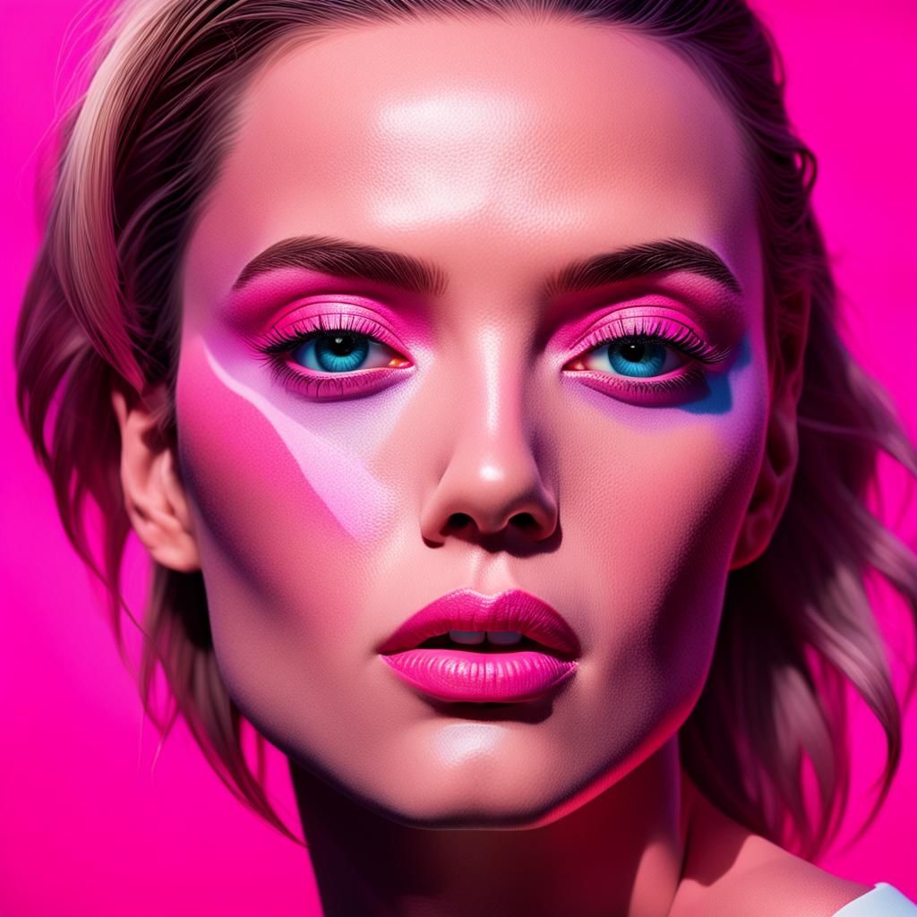 Hyperrealistic Portrait with Pink Makeup in Nagel Style