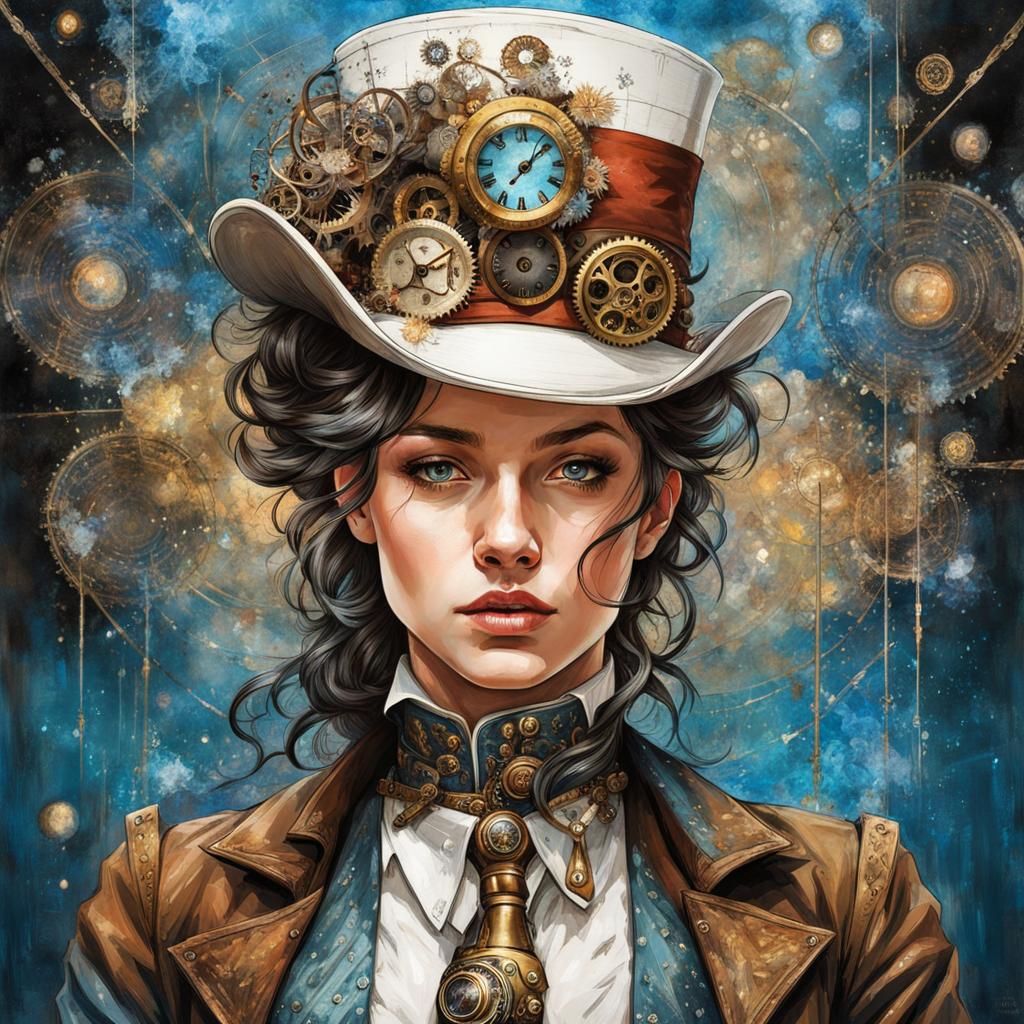 Steampunk Anime Portrait with Disco Ball and Snowy Details