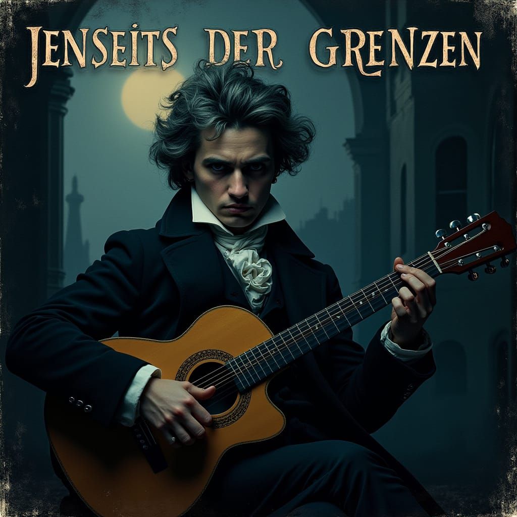 Beethoven in a Haunting, Moonlit Portrait with Guitar