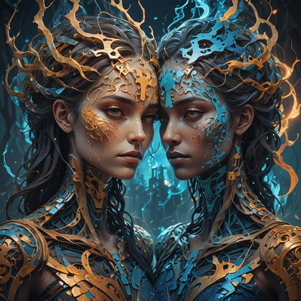 Androgynous Divine Figures in Ethereal Puzzle Piece Design