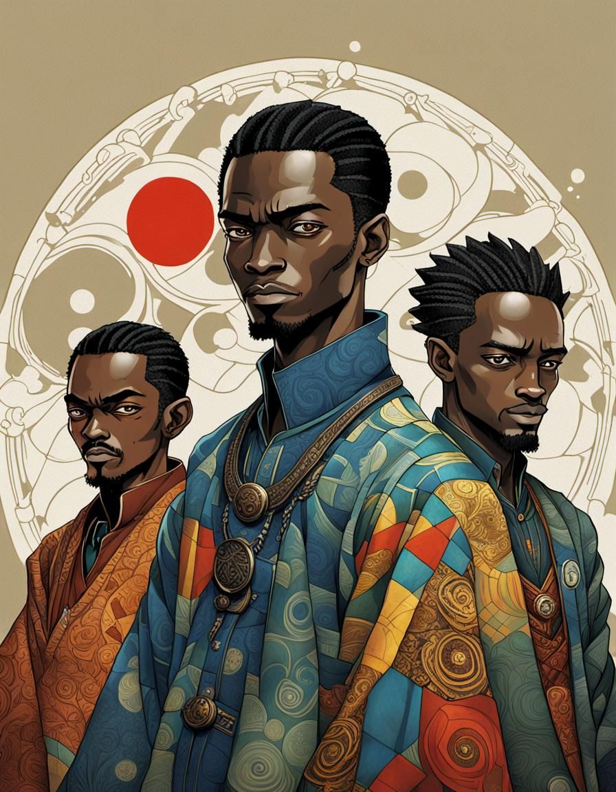 Brothers in Anime-Bauhaus Style with Melanin