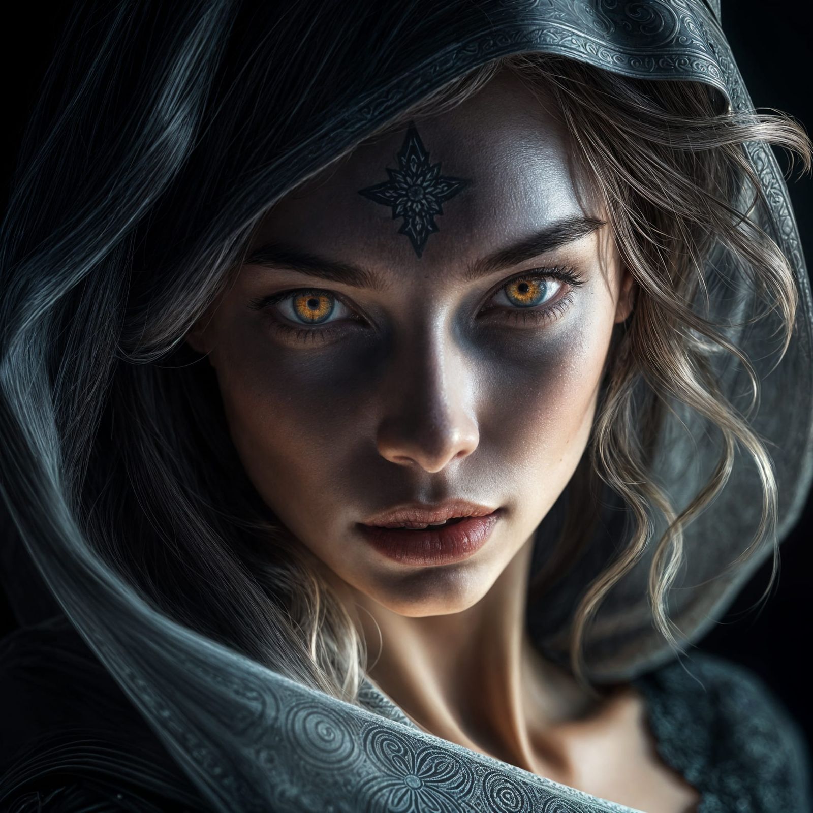Elegant Fantasy Portrait in Vibrant Triadic Colors