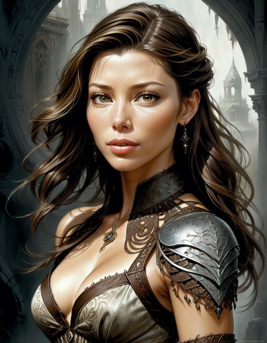 Portrait of Young Woman in Style of Luis Royo
